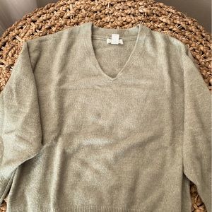 H&M Long sleeve oversized v-neck sweater in sage green